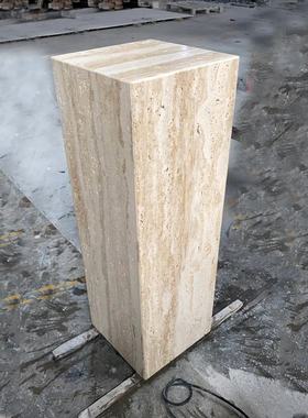 哑光天然洞石大理石底座酒店别墅装饰立柱工艺品摆饰底座高端定制