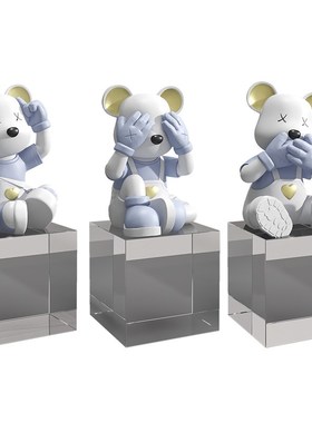 不听不看不说暴力熊摆件客厅酒柜小号装饰品办公室桌面工艺品家居