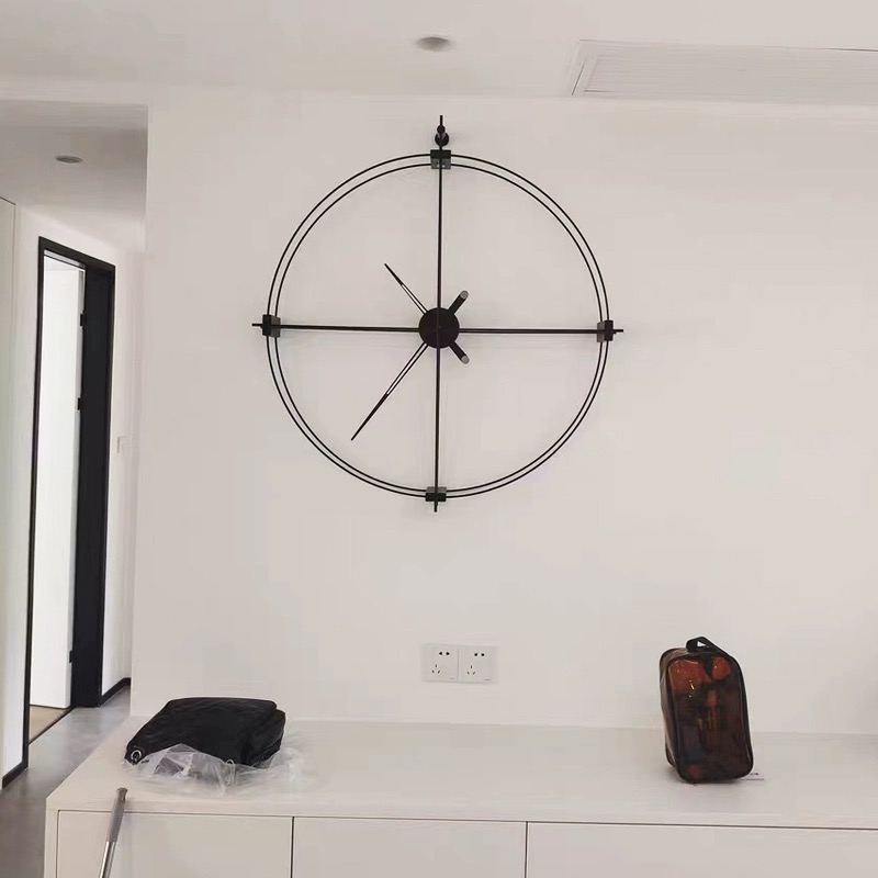 极简大指针挂钟客厅家用时尚轻奢装饰实木挂墙表西班牙静音石英钟 - 图2