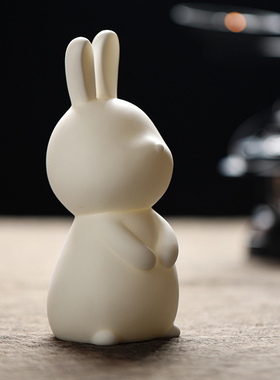 现代简约白瓷小兔子摆件家居客厅桌面装饰品陶瓷可爱玉兔生肖摆设