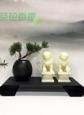 新中式卷轴书卷花艺狮子托盘组合摆件客厅茶几书房样板间软装饰
