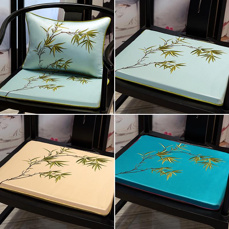 中式椅垫翠竹刺绣彷古沙发坐垫圈椅太师椅餐椅海绵垫Y防滑薄款定 - 图0