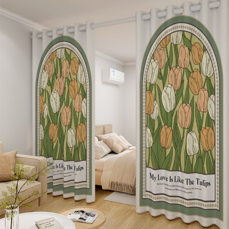 法式客厅隔断帘门帘落地r房间分间卧室分隔遮光窗帘免打孔遮挡帘 - 图0