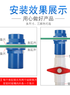 蓝色玻璃鱼缸开孔配件上下水管件PVC防水水族内外丝接头20 50包邮