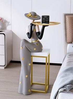 轻奢艺术人物大型落地摆件托盘客厅玄关电视柜沙发旁家居软装饰品