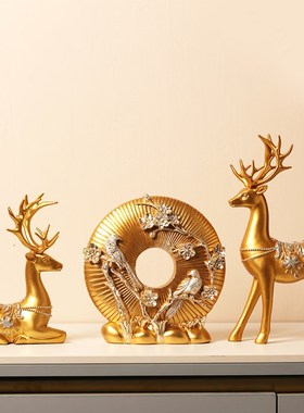 树脂梅花鹿摆件客厅电视柜酒柜装饰品发财树工艺品乔迁新居礼品