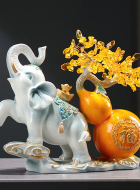 招财葫芦大象摆件发财树桌面客厅玄关电视柜装饰品乔迁新居礼品