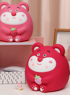 草莓熊大容量存钱罐2023年新款只进不出儿童男女孩存储蓄桌面摆件