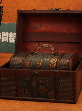 仿古收纳b盒带锁木头箱子密室逃脱道具藏宝箱复古风老式密码小箱