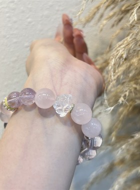 天然紫水晶粉l水晶白阿塞手链女生大颗粒个性小众水晶串珠批发