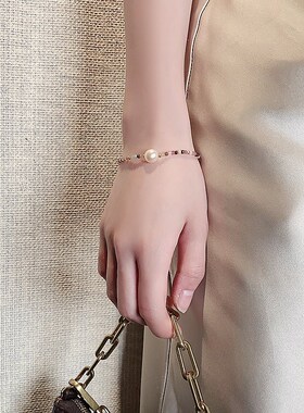 彩色碧玺碎石手链巴洛克珍珠手串女闺蜜手饰iPns韩版时尚简约手环