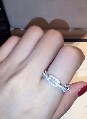 NABO  模拟钻石碎钻排x钻环锆石戒指 时尚个性链条锁链戒指