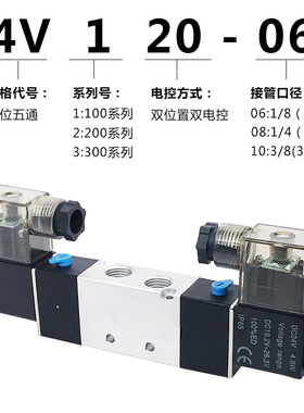 双线圈两位五通电磁阀4V120-06 4V220-08 4V320-10换向阀4V420-15