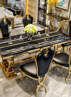 轻奢金色不锈钢大理石餐桌椅组合简约现代时尚网红家用6-8人餐台