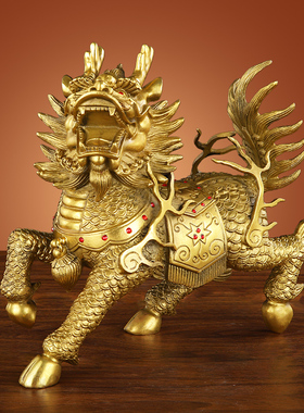 铜麒麟摆件一对纯铜m大号火麒麟客厅家用店铺办公室家居装饰工艺
