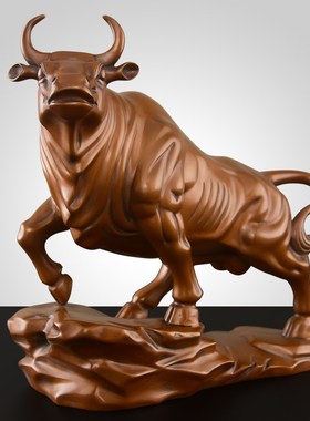 紫铜牛摆件办公室客厅玄关高端招股市牛气冲天财T华尔街牛大号铜
