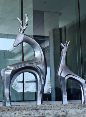 玻璃钢抽象鹿雕塑园林景观草坪装饰造景房地产仿铜梅花鹿摆件小品