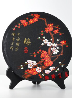 龙山文化黑陶客厅j桌面摆件盘陶土陶瓷礼品礼盒盘送朋友领导竹子