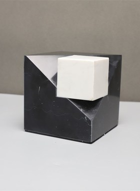 北欧黑白色大e理石拼接摆件样板房售楼部卧室客厅餐厅桌面软装饰