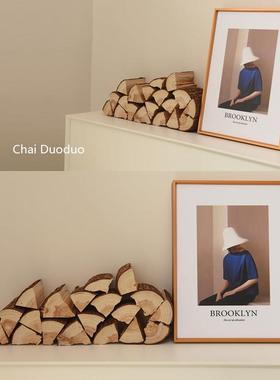 木柴装饰摆件壁炉取暖木头背景墙客厅装饰民宿木材摆件道具木