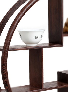 红木小博古架装饰品 鸡翅木质展B示架 茶具摆件实木底座创意工艺