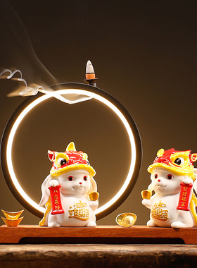 创意舞狮招财兔子小摆件国潮兔年C装饰茶宠收银台开业乔迁送礼品