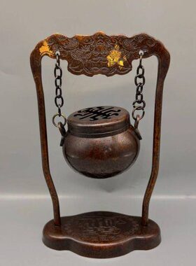 仿古纯铜鎏金福寿香熏炉吊炉盘香炉熏香炉铜器工艺品家居摆件