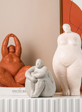 树脂侘寂风创意抽象艺术胖女人雕塑摆件酒店民宿新房乔迁软装饰品