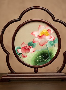 苏绣摆件中式桌面装饰台屏高档国风客厅玄关双面刺绣摆台特色礼品