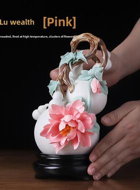 东方陶土芙蓉和财富陶瓷手工瓷花葫芦饰品高端乔迁礼品吸引财富