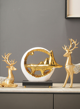 创意金山银山装饰品n招财摆件客厅酒柜博古架办公室工艺品轻奢高