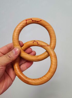 乾坤圈桃木朱砂镶嵌阴阳环手把件把玩收藏品桃木木雕