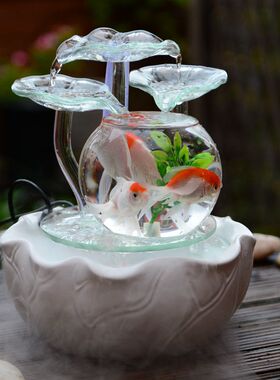 家居小型客厅鱼缸流水电视柜摆件陶瓷喷泉桌面加湿V器创意生日礼