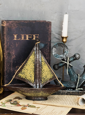 JK慕空间 复古做旧创意帆船船锚桌面树脂装饰摆件