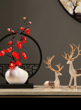 新中式花瓶摆件家居玄关电视柜酒柜乔H迁新居礼品轻奢创意屏风装