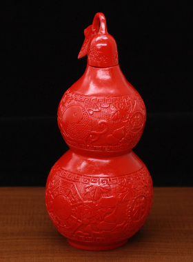 天然红朱砂八卦葫芦摆件家居办公摆台客厅书架摆饰桌面饰品工艺品