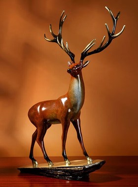 《一鹿高升》铜摆件福寿有鹿客厅办公桌中式艺术创意家居装饰礼