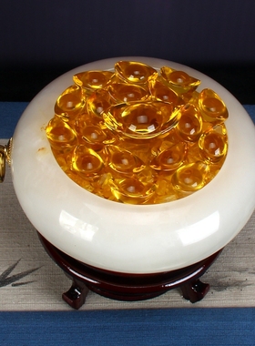 天然阿富汗玉石聚宝盆客厅玄关博古架摆件办公室桌面艺术品摆设