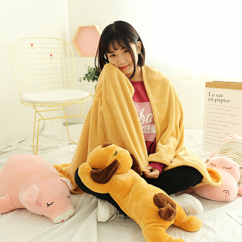 卡通狗狗抱枕被子两用车载靠垫抱枕毯子二合一空调被儿童被午睡毯 - 图0