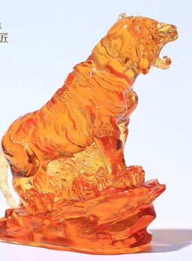 高档琉璃老虎摆件家居装饰黄水晶商务礼品虎年生日礼物创意送朋友