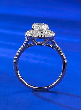 珠宝 2024新款S925银1.2克拉小冰糖豪华围镶垫U形6*6白钻指环