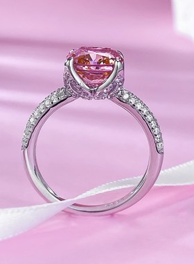 慕景珠宝直播款925银帕帕t拉恰8*8mm女神粉花苞温柔款戒指环直播