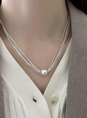 项链新款女高级设计感小众夸张圆珠多层V时尚精致配饰