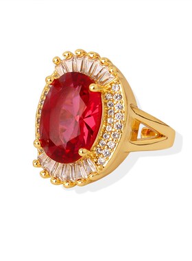 欧美宫廷风轻奢复古铜材质个性对B戒镶嵌椭圆锆石时尚戒指饰品