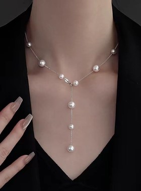 925银满天星珍珠项链秋t冬高级感毛衣链百搭气质轻奢锁骨链女