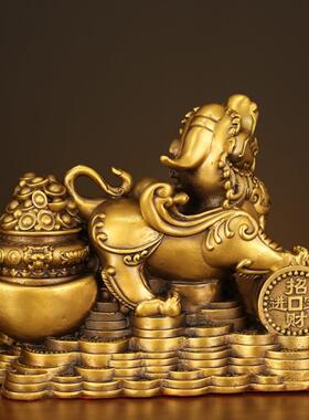 纯铜貔貅摆件一对全黄铜貔貅皮丘客厅店铺装饰办公室玄关家居饰品