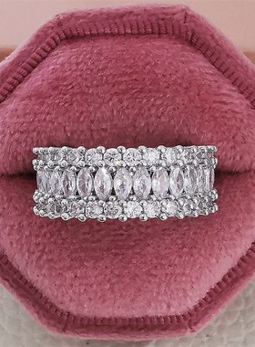 跨境shein新款 热卖多排奢华锆石镶嵌满钻 素圈女永恒之戒指.r557