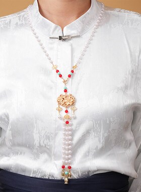 马面裙配饰古风汉服长项链背云长璎珞明制流N苏新中式国风锁软璎