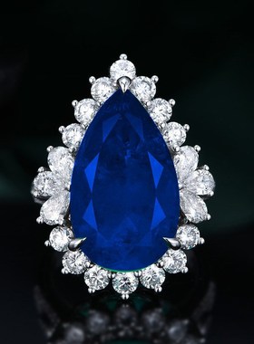 新b款欧美跨境热卖镶嵌微镶水滴梨形合成祖母绿活口订婚戒指