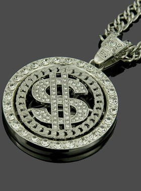 欧美爆款嘻哈个性潮牌项链 镶钻美元转动L吊坠项饰 夜店泡吧配饰